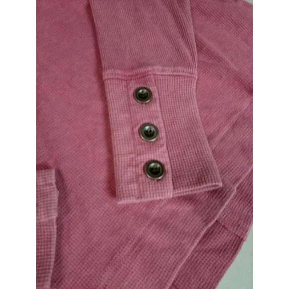 Jane + Delancey Pink Waffle Knit Top Button Cuff V-Neck Pullover Thermal L - Picture 12 of 12